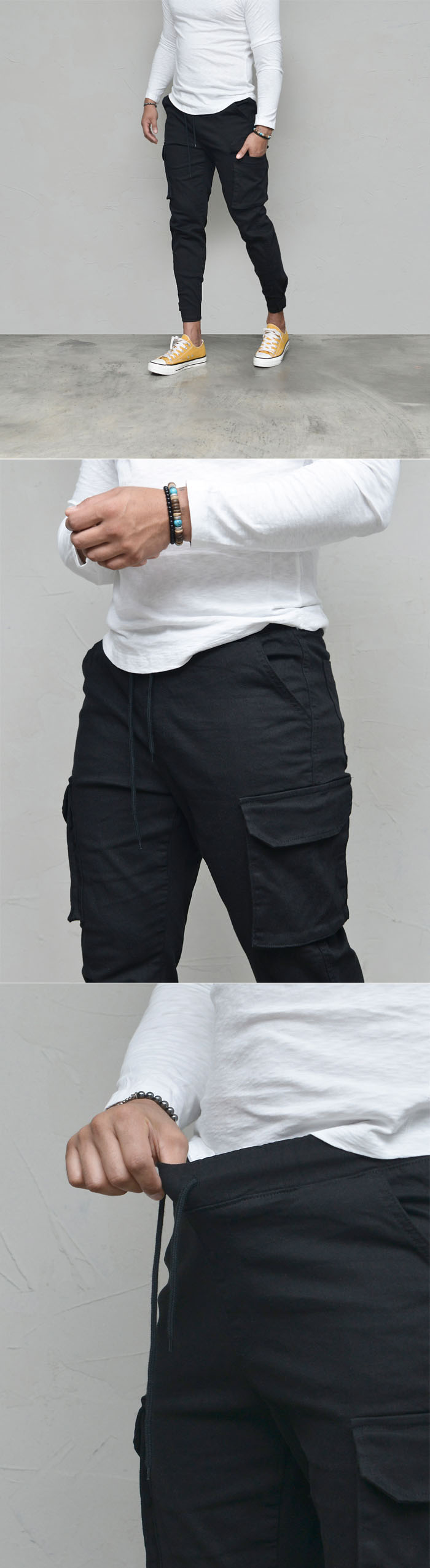 Bottoms Pants Velcro Jogger Black Cargo BandingPants 609 GUYLOOK Men's Trendy Fashion